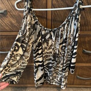 Cache Tie Strap Animal Print Open Shoulder Top